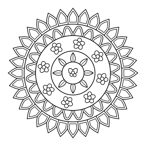 Holly Mandala: a cute, easy coloring page with big shapes and bold lines.