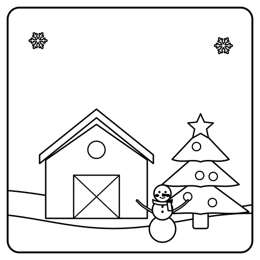 Snowy Cabin: a cute, easy coloring page with big shapes and bold lines.