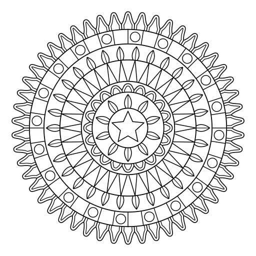 Christmas Star Mandala: a cute, easy coloring page with big shapes and bold lines.