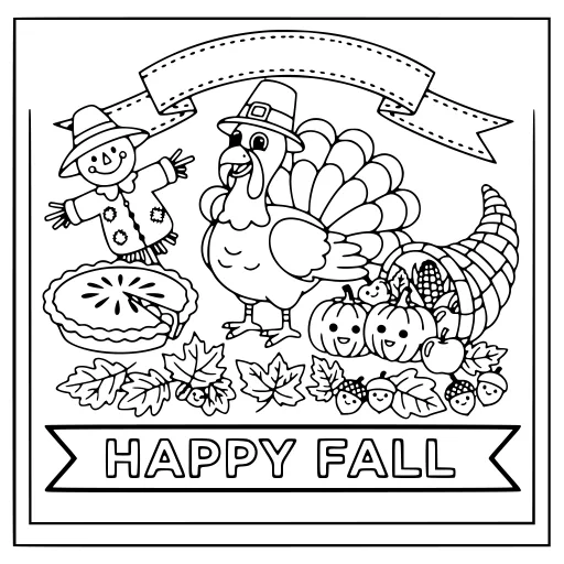 Festive Thanksgiving coloring page. A festive thanksgiving holiday picture with lots of fine detail to fill at your own pace.