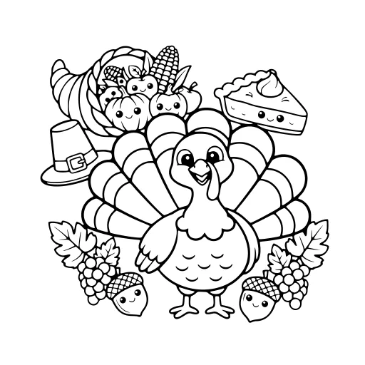 Cute Thanksgiving coloring page. A cute thanksgiving holiday picture with lots of fine detail to fill at your own pace.