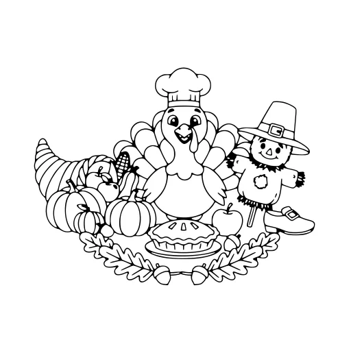 Sunny Thanksgiving Fun coloring page. A sunny thanksgiving fun with lots of fine detail to fill at your own pace.