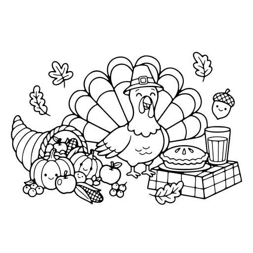 Festive Thanksgiving Fun coloring page. A festive thanksgiving fun with lots of fine detail to fill at your own pace.