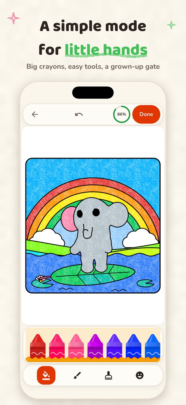 The simple mode with bigger buttons and a simple crayon box