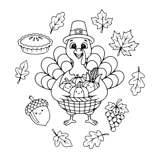 Bright Thanksgiving Fun coloring page. A bright thanksgiving fun with lots of fine detail to fill at your own pace.