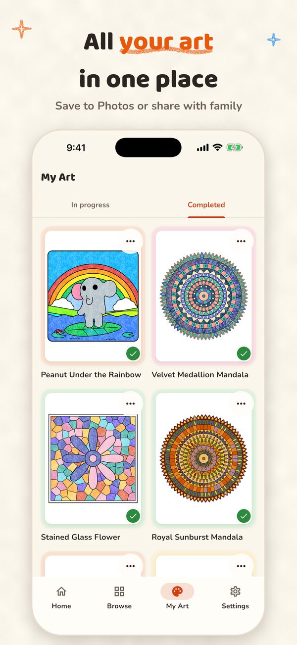 My Art on iPhone: started and finished pages
