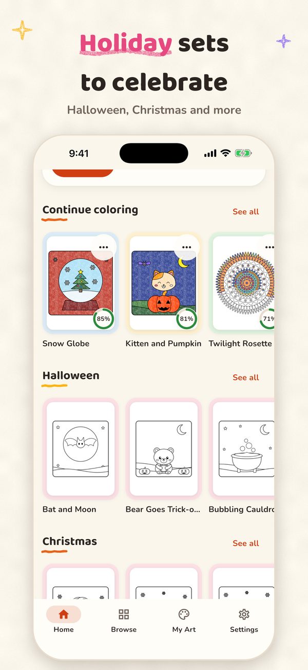Seasonal coloring pages on iPhone