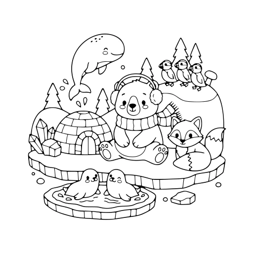 Little Arctic Animals coloring page. A little arctic animals picture with lots of fine detail to fill at your own pace.