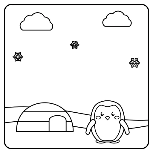 Penguin and Igloo: a cute, easy coloring page with big shapes and bold lines.