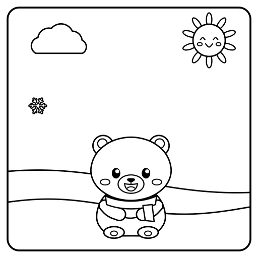 Polar Bear and Fish: a cute, easy coloring page with big shapes and bold lines.