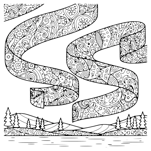 Tranquil Northern Lights coloring page. A tranquil northern lights landscape with a friendly mix of large and small areas.