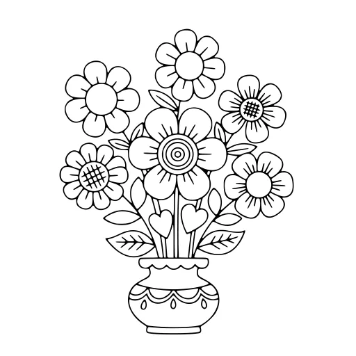Cheerful Flower Scene coloring page. A cheerful flower scene with a friendly mix of large and small areas.