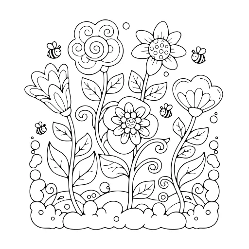 Quiet Flower Scene coloring page. A quiet flower scene with a friendly mix of large and small areas.