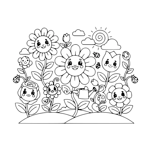Calm Flowers coloring page. A calm flowers scene with lots of fine detail to fill at your own pace.