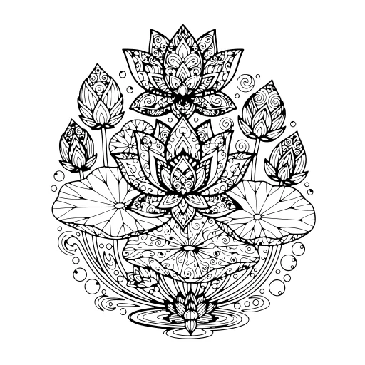 Delicate Lotus Flower Study coloring page. A delicate lotus flower study with lots of fine detail to fill at your own pace.