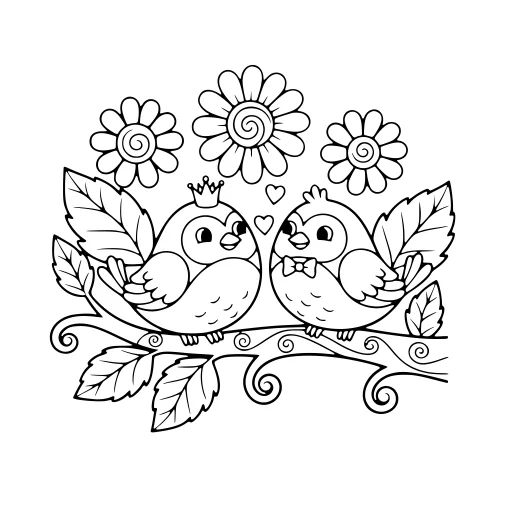 Busy Bird Day coloring page. A busy bird day with a friendly mix of large and small areas.