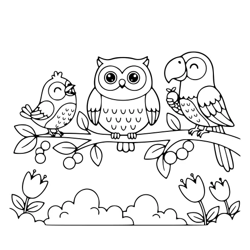 Little Bird Scene coloring page. A little bird scene with a friendly mix of large and small areas.