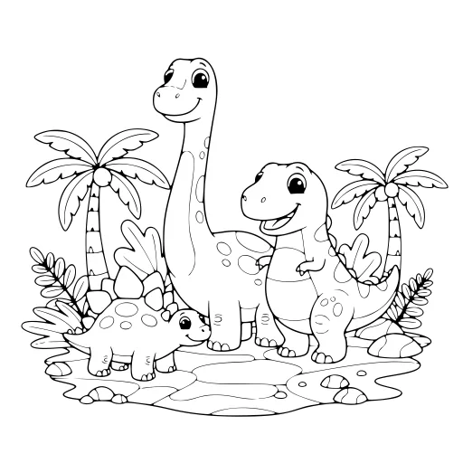 Lovely Dinosaurs coloring page. A lovely dinosaurs picture with lots of fine detail to fill at your own pace.