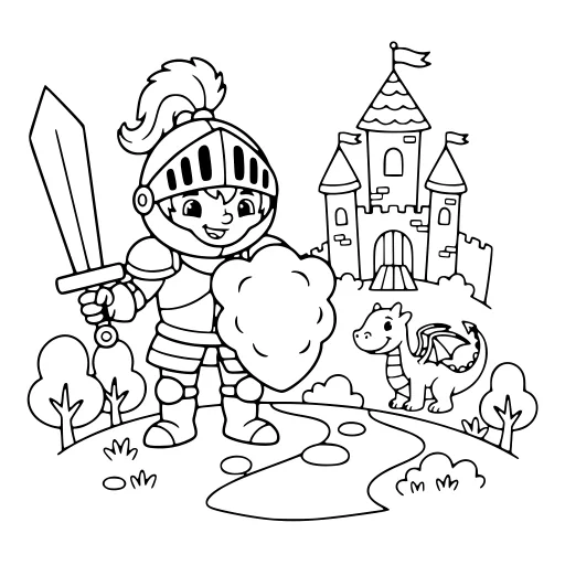 Adorable Knights coloring page. An adorable knights picture with a friendly mix of large and small areas.