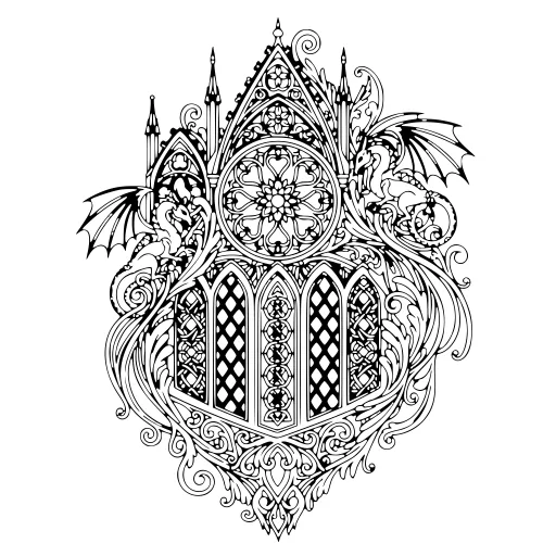 Bold Gothic Design Study coloring page. A bold gothic design study with lots of fine detail to fill at your own pace.