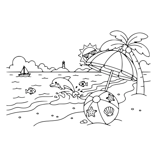 Breezy Beach View coloring page. A breezy beach view with a friendly mix of large and small areas.