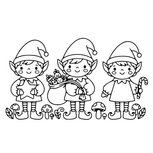 Bright Elves coloring page. A bright elves picture with a friendly mix of large and small areas.