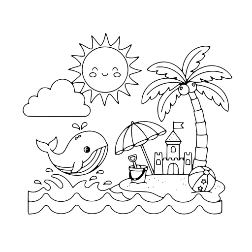 Calm Beach Day coloring page. A calm beach day with big, simple shapes that are easy to fill.