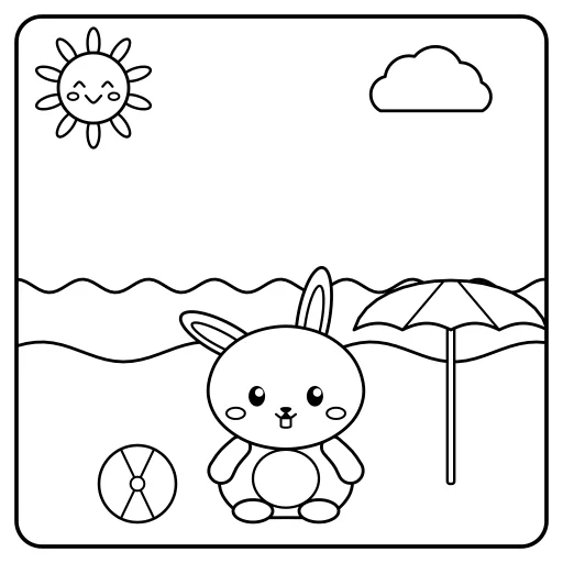 Bunny's Beach Day: a cute, easy coloring page with big shapes and bold lines.