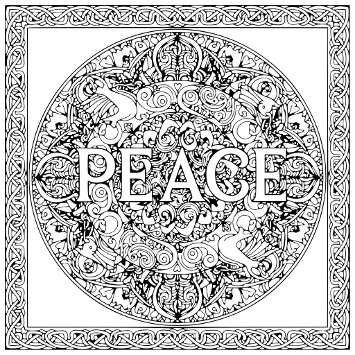 Delicate Peace Design coloring page. A delicate peace design with very fine detail for patient, relaxed coloring.