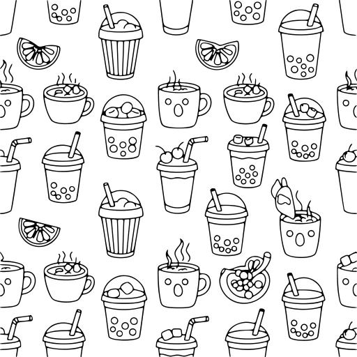 Smiley Drinks coloring page. A smiley drinks picture with very fine detail for patient, relaxed coloring.