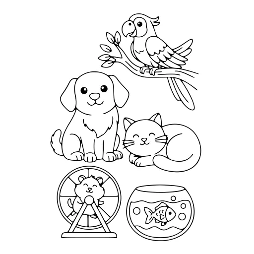 Sunny Pets coloring page. A sunny pets picture with big, simple shapes that are easy to fill.